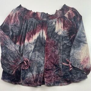 American Eagle Women Top Size‎ Medium Velvet Tie Dye Peasant Dark 3/4 sleeves